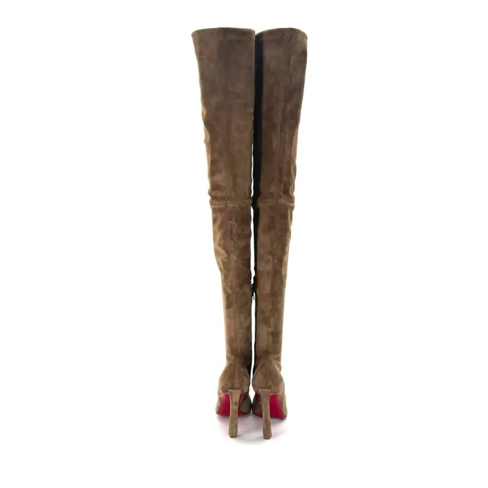 Christian Louboutin Condora Botta Alta 100 Rhea Brown Pointed Toe Boots 36.5